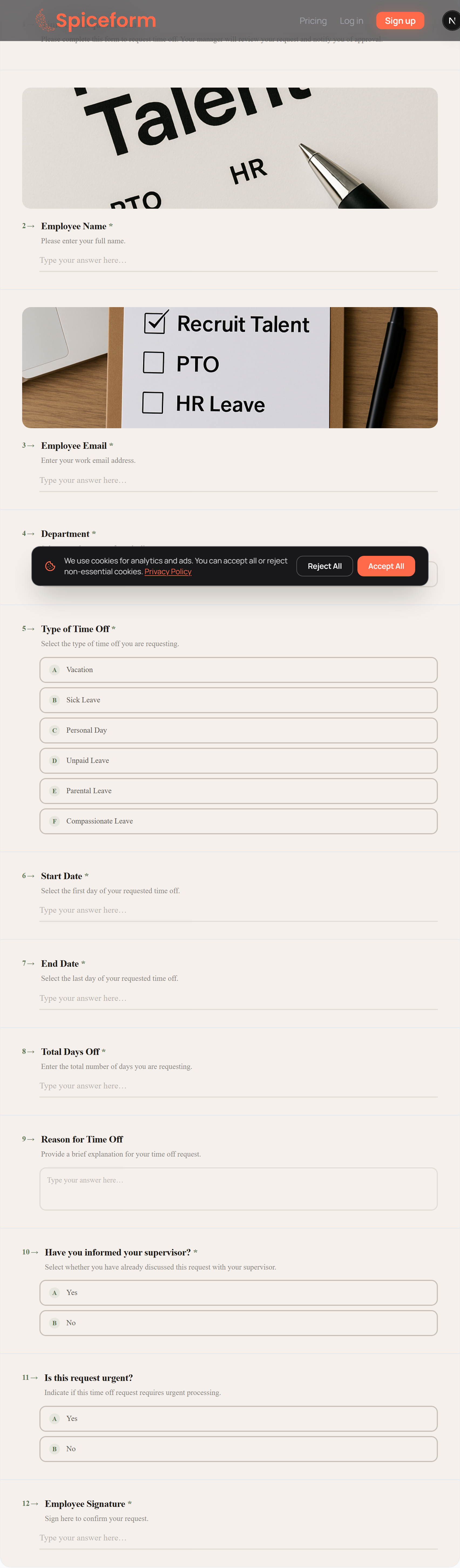 Time Off Request Form Template | Spiceform